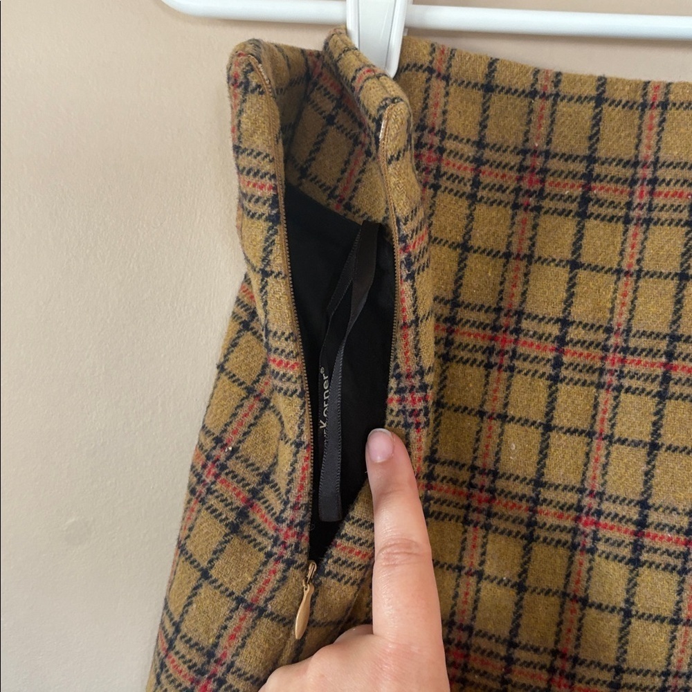 ❤️FINAL SALE❤️ Anthro | The Korner Mustard Plaid Faux-Wrap Wool Skirt Size 8 - Picture 6 of 9